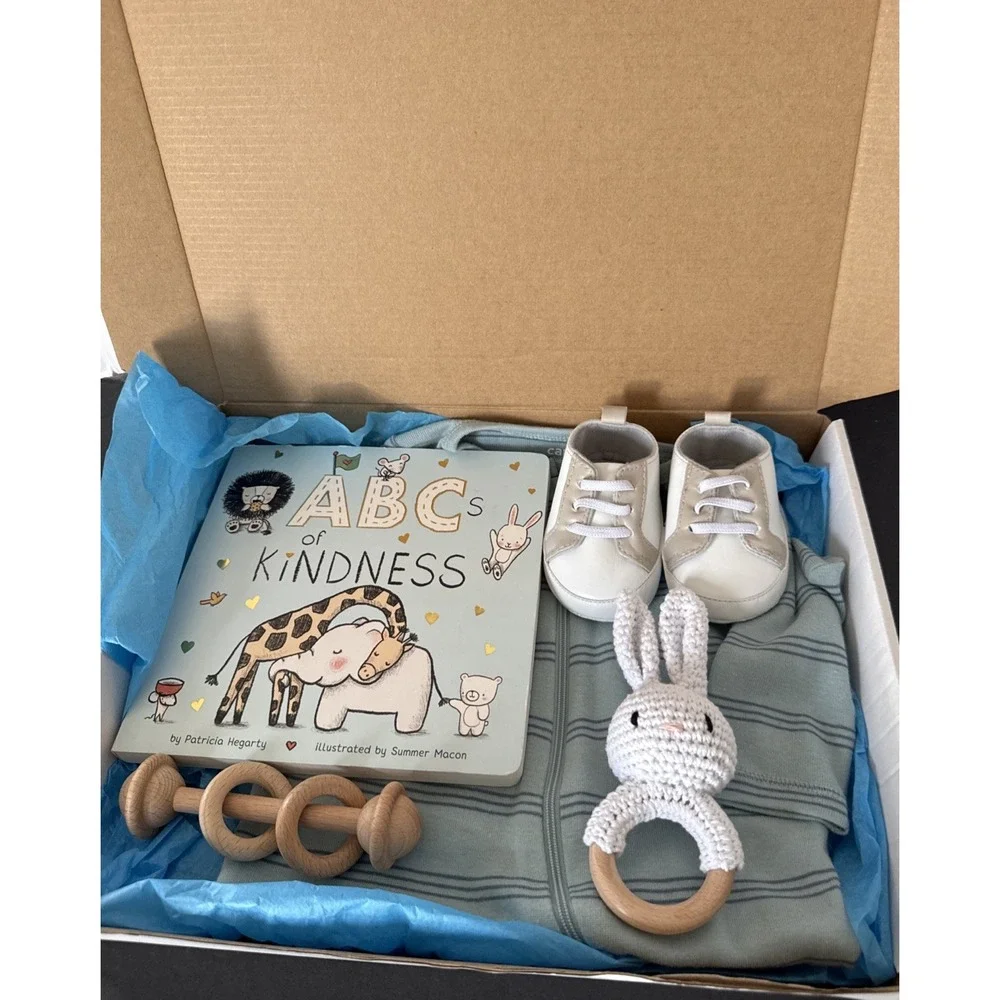Baby Boy Baby Shower Gift Box, Newborn Boy Outfit, Book Shoes Teether & Rattle